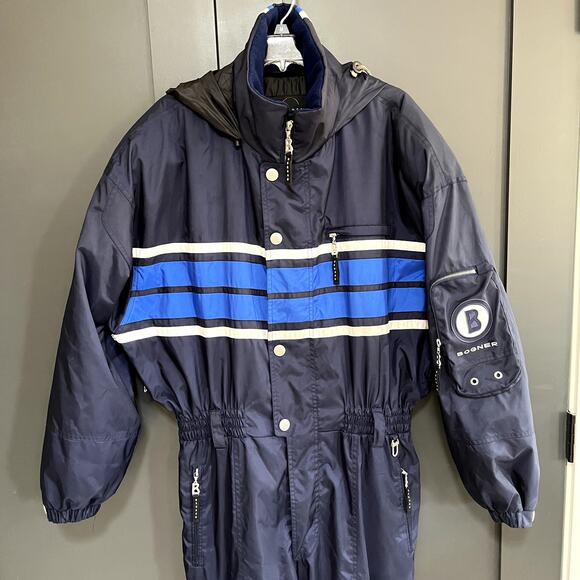 Bogner Active Hooded Ski Snowsuit Navy Wind Water Resistant Microfiber Mens 40 - Picture 2 of 16
